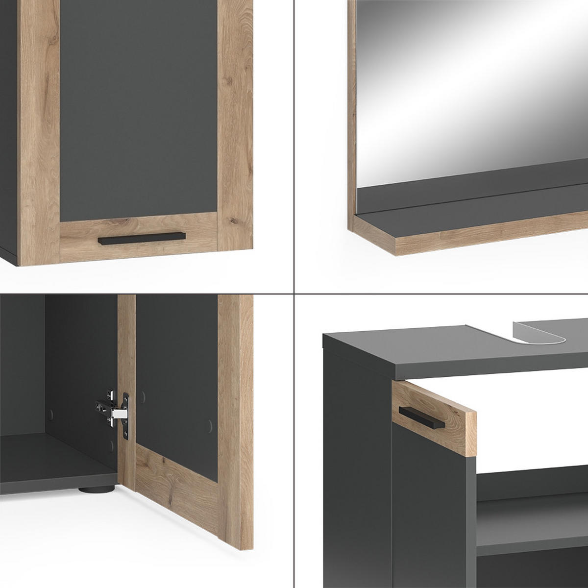 BADMÖBEL-SET Niko Anthrazit mit Midi, und Hängeschrank - Eichefarben/Anthrazit, Holzwerkstoff (60/59.1/34.3cm) - Vicco