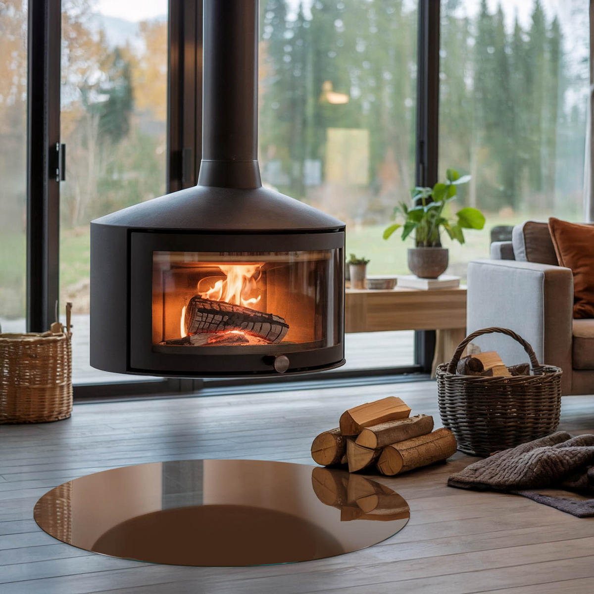 GLASPLATTE für Kamin Ø 90 cm - Braun, Glas (90/90/0.4cm) - TULUP