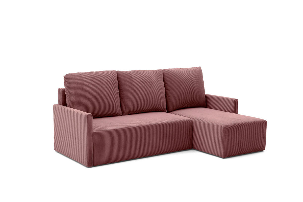 ECKSOFA GARDA L Links mit Schlaffunktion 132x198 Cord Rosa - Pink/Schwarz, Holz/Kunststoff (209/145cm) - NACANAPA