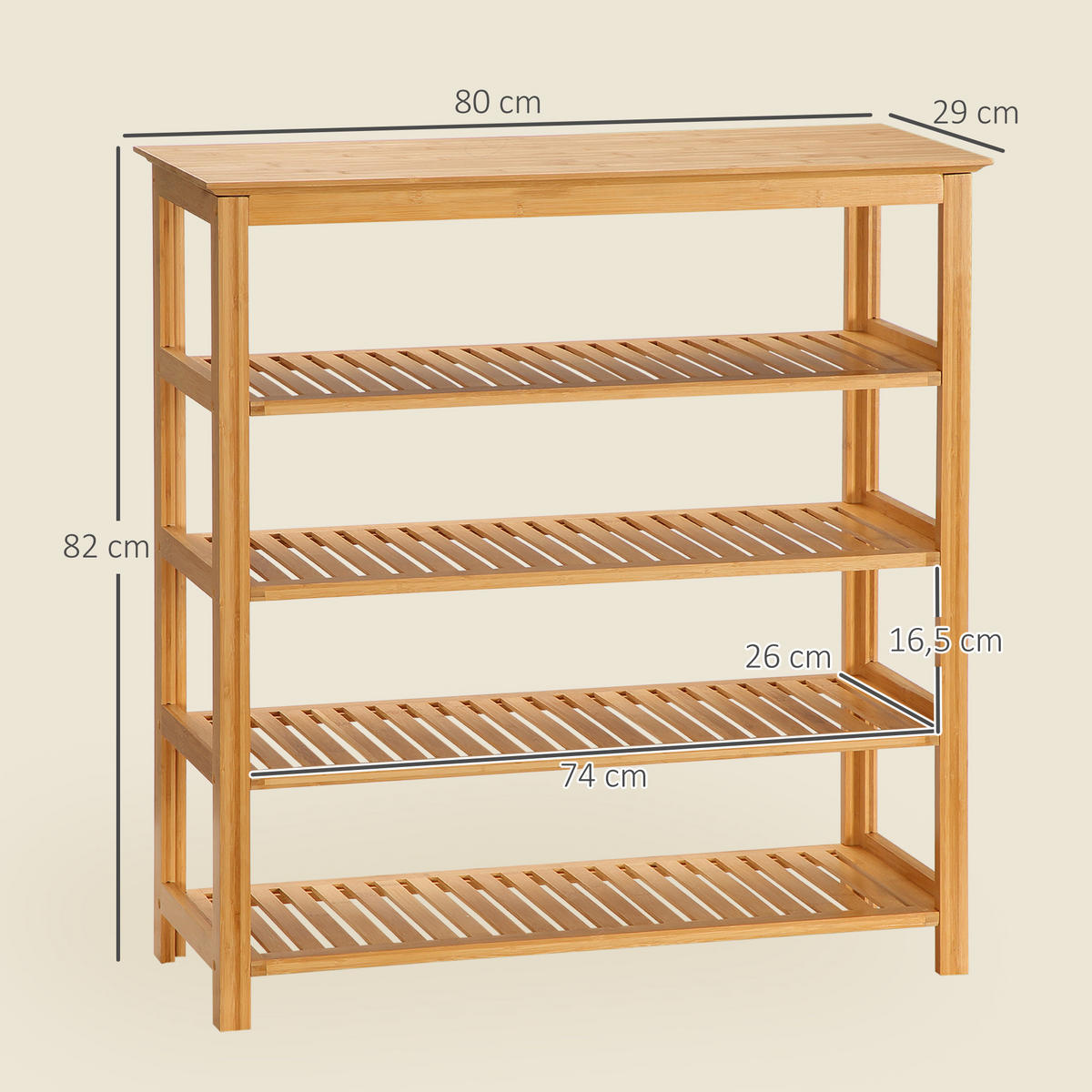 SCHUHREGAL, Schuhständer mit 5 Ebenen, Schuh-Organizer für max. 20 Paar Schuhe - Naturfarben, Holz (29/82/80cm) - HOMCOM
