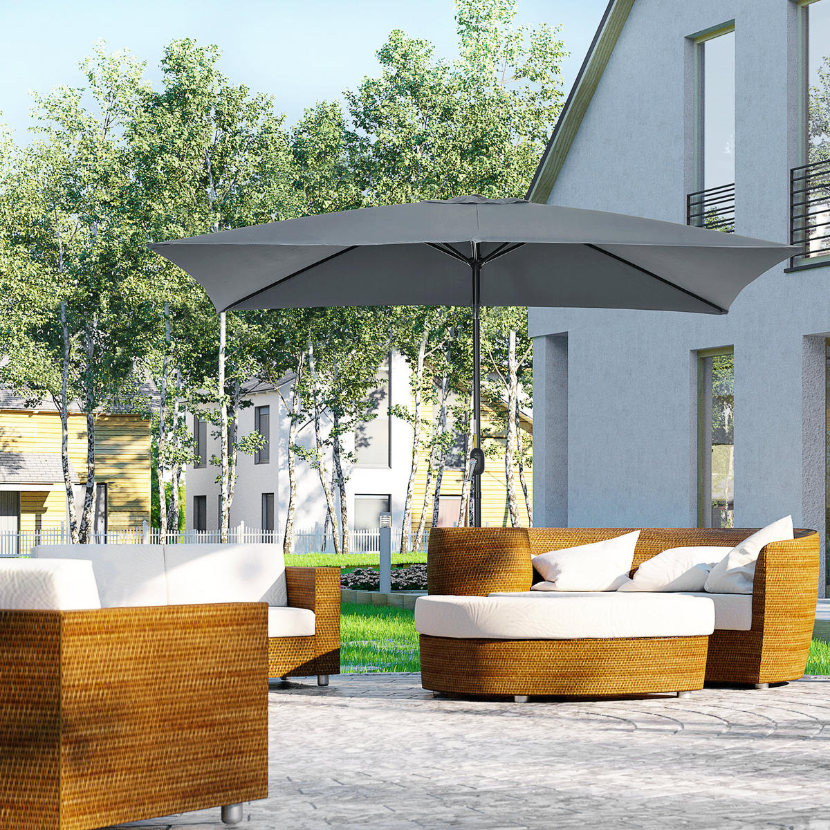 SONNENSCHIRM DE-11440 rechteckig, neigbar, 3 x 2 m Dunkelgrau - Dunkelgrau, Metall (198/294cm) - ComfortXL