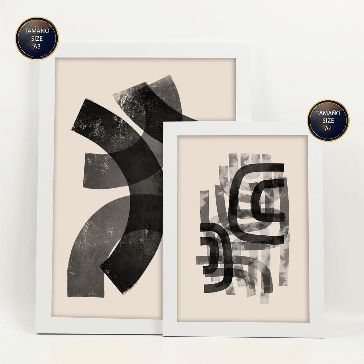 POSTER Set Mit 6 Gekrümmte Frames 1 In Form Abstracts Ästhetische Dekorative Gemälde Für Ihr Wohnzimmer, Schlafzimmer, Zuhause A3 & A4 Weißer Rahmen - Weiß, Papier (29/3cm) - Nacnic