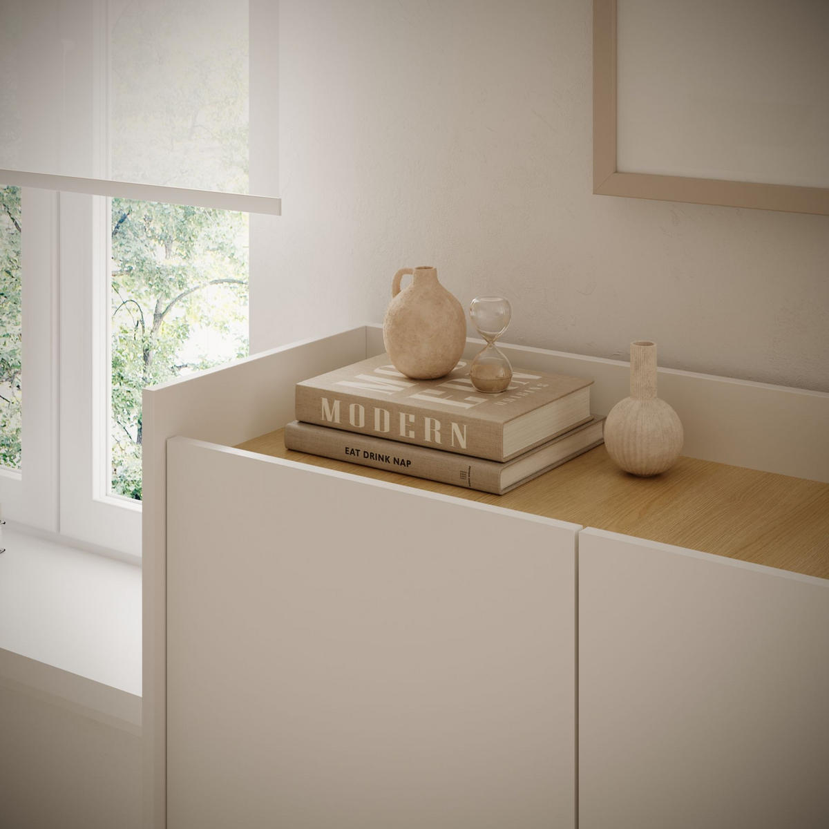 SIDEBOARD Tovi Weiß / Holzoptik Eiche 140 cm - Weiß, Holzwerkstoff/Metall (139.8/95.5/36.4cm) - Selsey