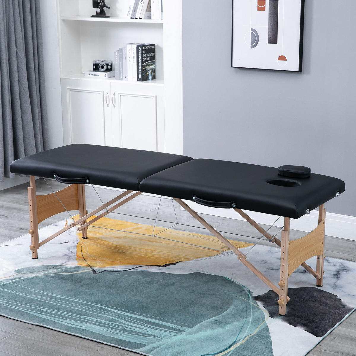 MASSAGELIEGE Mobiler Massagetisch Höhenverstellbar Kosmetik Bank Holz Schwarz - Schwarz, Kunststoff (60/58/186cm) - HOMCOM