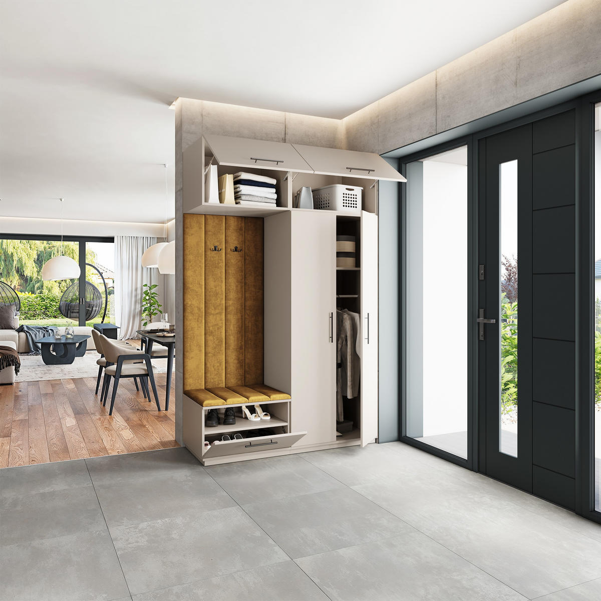 GARDEROBENSCHRANK REMA 150/240/60 cm Modern Garderobe-Set Kaschmir - Kaschmir/Gelb, Holzwerkstoff (150/240/60cm) - MASSENO