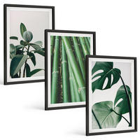 BILDER SET 3er Set - 40x60 cm Schwarzer Rahmen - Bambusstängel und Monstera-Blätter - Schwarz, Kunststoff (40/60cm) - TULUP