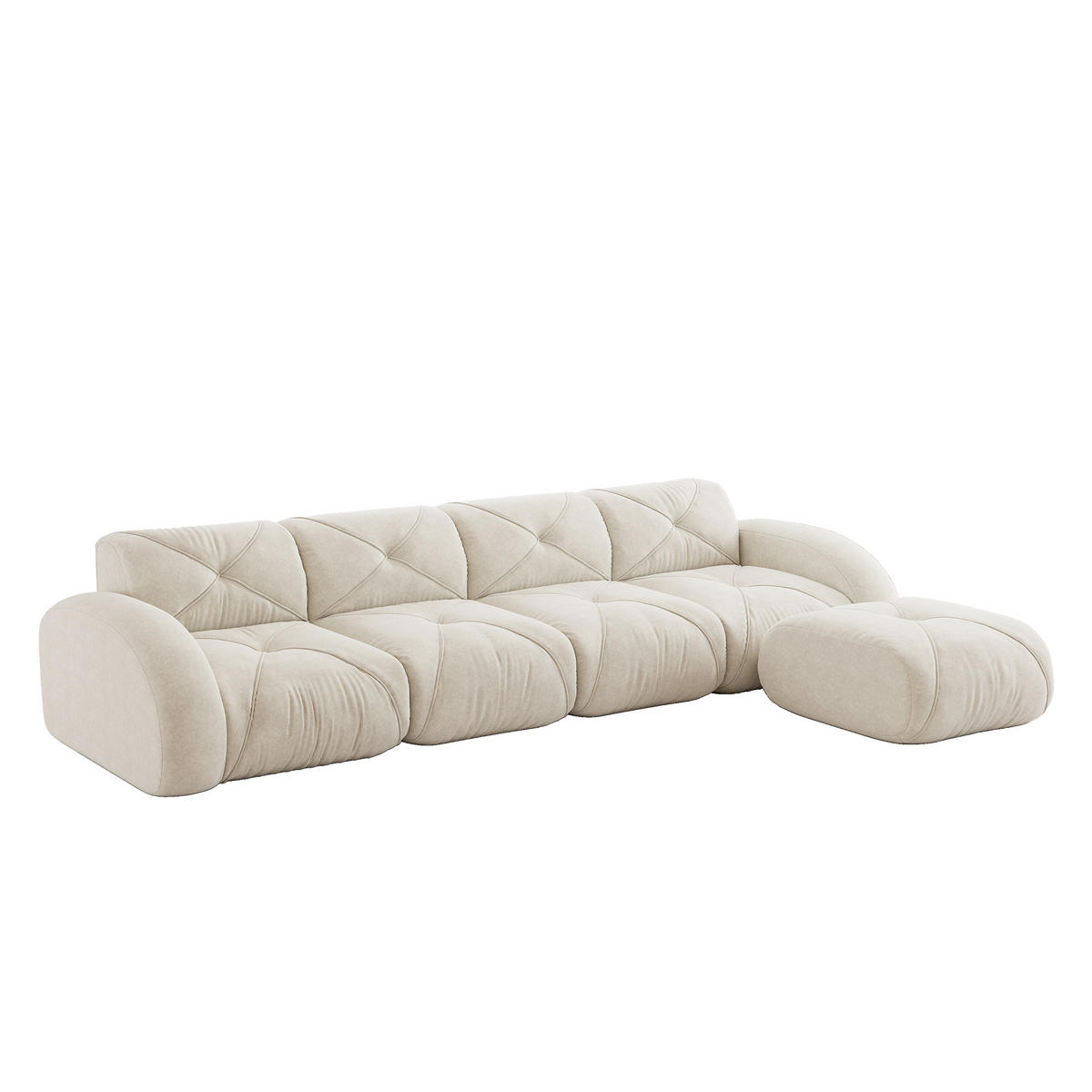 ECKSOFA 358/171/76 cm Hellbeige Chenille mit 1 Fußhocker, rutschfeste Unterseite - Beige, Textil (358/171cm) - Oxeza