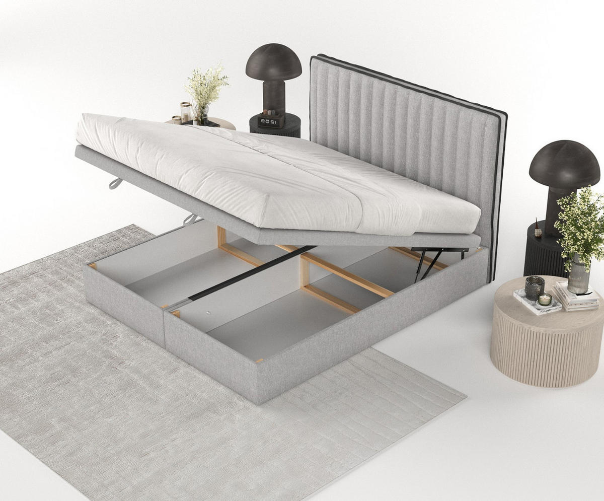 POLSTERBETT Keva mit Stauraum 160/200 cm Grau im Megan Stoff - Schwarz/Grau, Holz/Holzwerkstoff (160/200cm) - AltaBeds