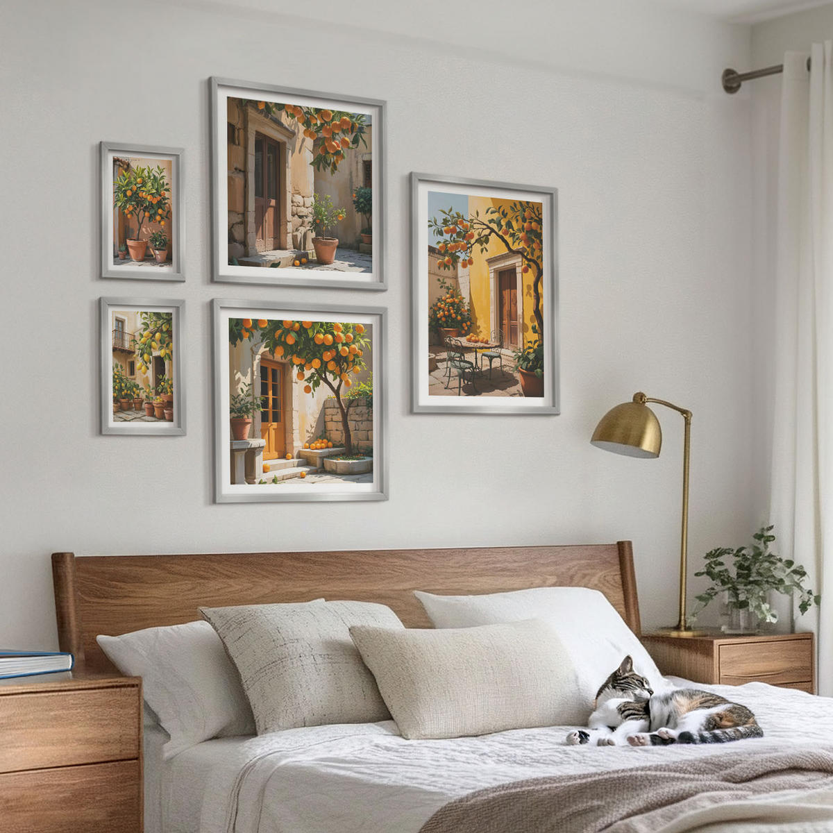 WANDBILDER 5er Set - 50x50 cm & 20x30 cm & 40x60 cm Silberner Rahmen - Waldnebelporträt einer Frau - Silberfarben, Kunststoff (40/60cm) - ArtPrintCave