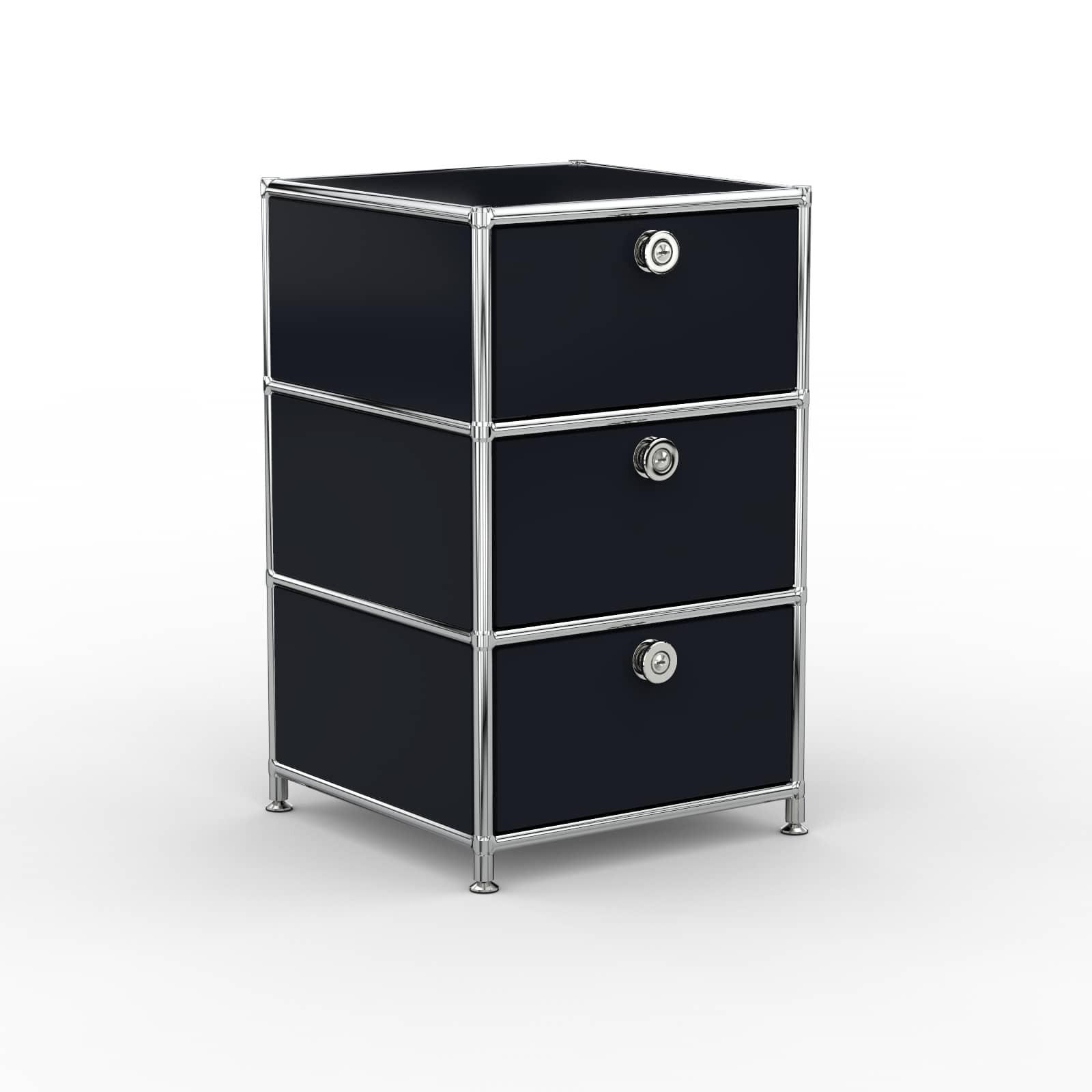 BÜRO-STANDCONTAINER, Metall, 40cm, 3 Schubladen, Graphitschwarz - Chromfarben/Silberfarben, Metall (40/64.6/39.7cm) - Versee