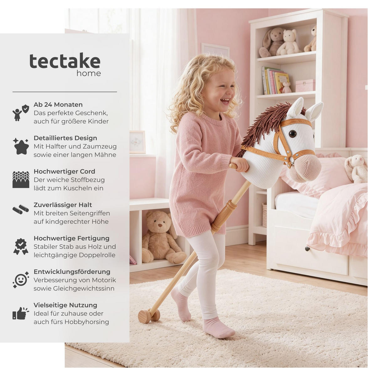 STECKENPFERD , Gesamtlänge 130 cm, weiß - Weiß, Textil (24/26cm) - tectake