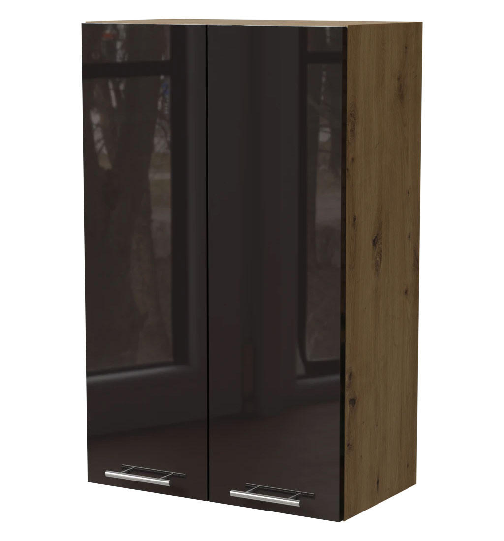 KÜCHENHÄNGESCHRANK Essen W4/60 Schwarz Hochglanz / Eiche Artisan Matt 60 / 32,5 / 96cm - Schwarz Hochglanz/Schwarz, Holz/Holzwerkstoff (60/96/32.5cm) - Feldmann-Wohnen