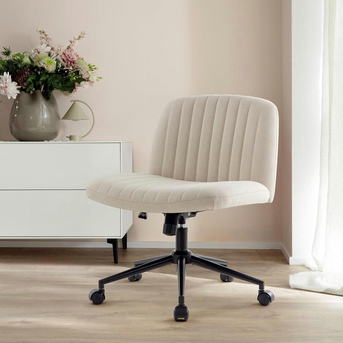 BÜROSTUHL ohne Armlehnen Beige mit Rollen - Beige, Textil (64/96/49.5cm)