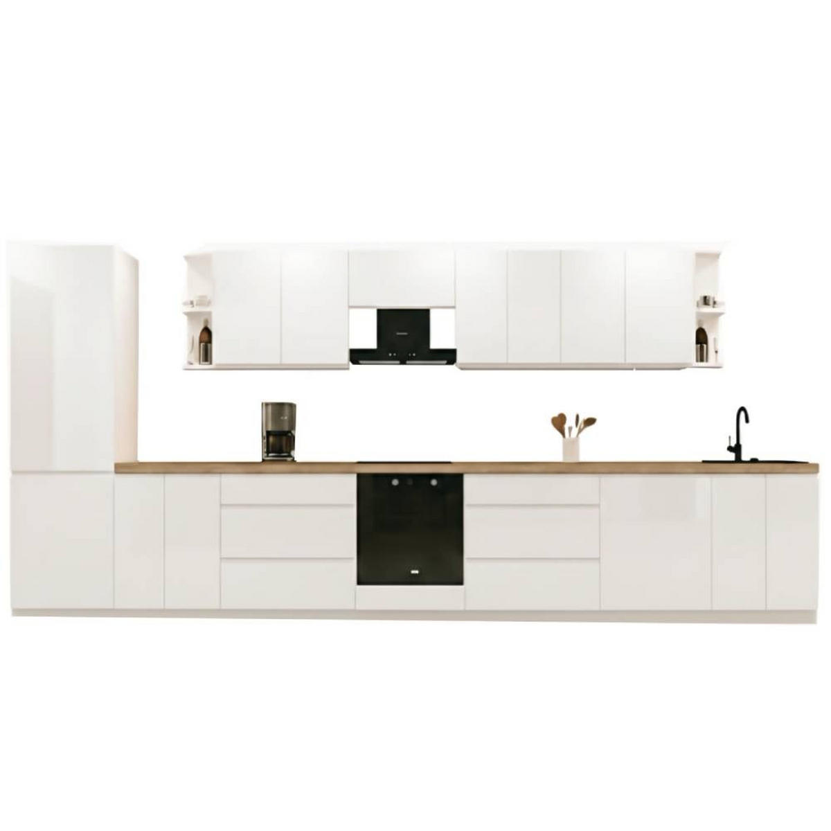 KÜCHENZEILE 460 cm - Aspen KA9-M460 - in Weiß/Hochglanz - Weiß Hochglanz, Holz (460/212/58cm)