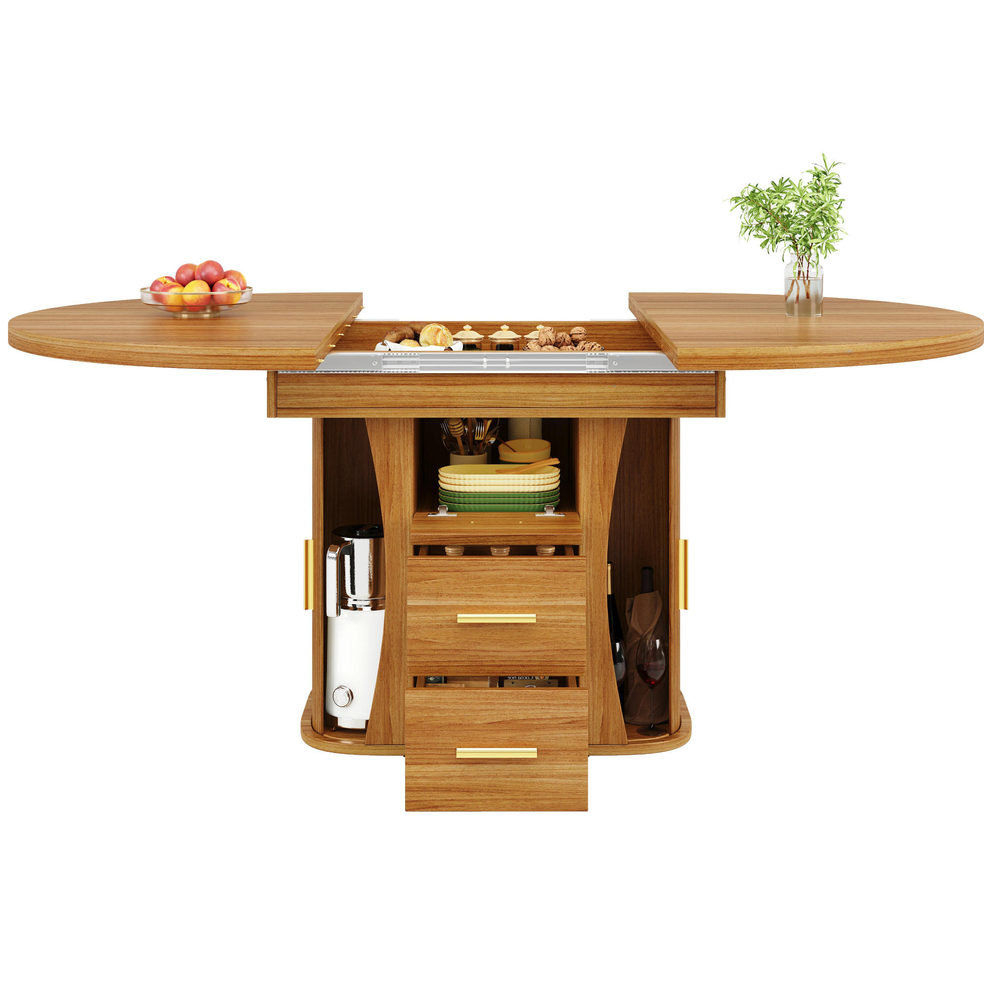 ESSTISCH aus MDF 118-158x118x77 cm walnussfarben ausziehbar mit Stauraum und Klappmechanismus - Braun, Holzwerkstoff (118/118/77cm) - Modfu