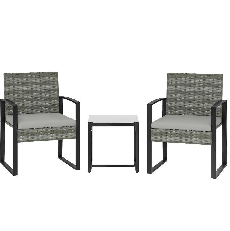 BALKONSET 55/58/76 cm hellgrau aus Stahl mit 2 Sesseln und Tisch - Hellgrau, Metall - OKWISH