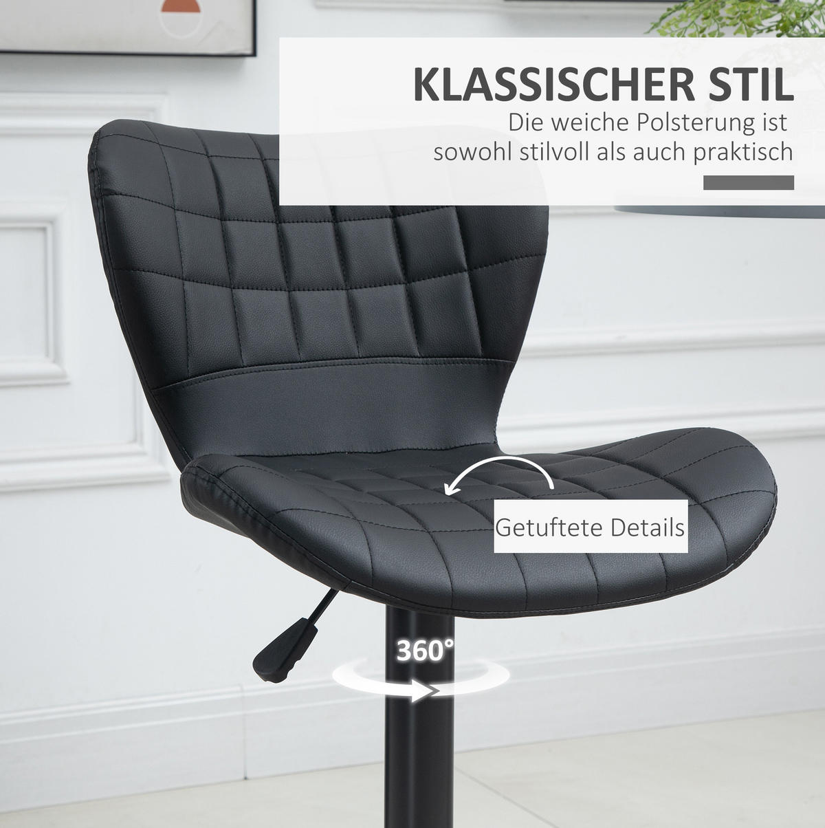 BARHOCKER 2er-Set höhenverstellbar drehbar 57 x 58 x 87-107 cm Kunstleder Schwarz - Schwarz, Metall (51.5/109/47cm) - Meubliv