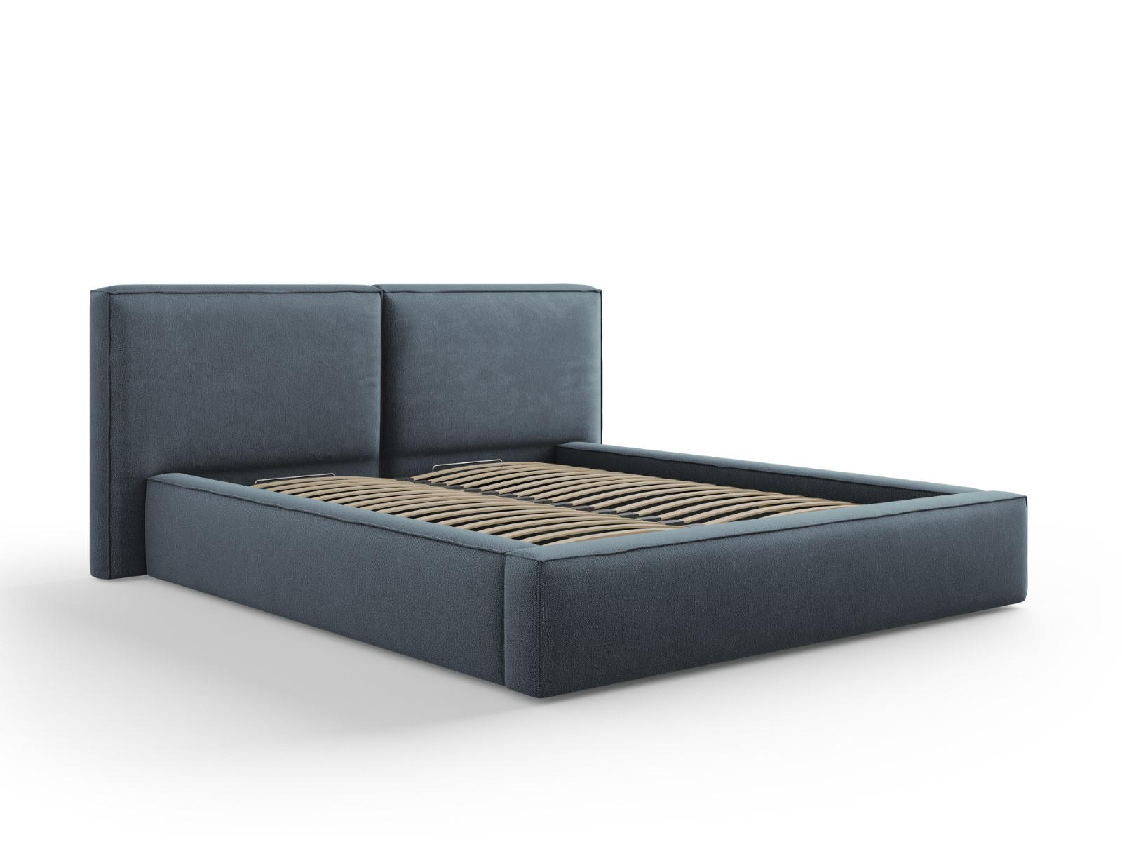 BETT mit Bettkasten und Kopfteil Jodie aus strukturiertem Stoff blau 160x200cm - Blau, Textil (160/200cm) - Micadoni
