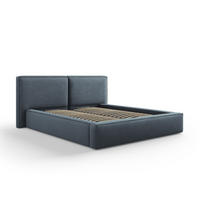 BETT mit Bettkasten und Kopfteil Jodie aus strukturiertem Stoff blau 160x200cm - Blau, Textil (160/200cm) - Micadoni