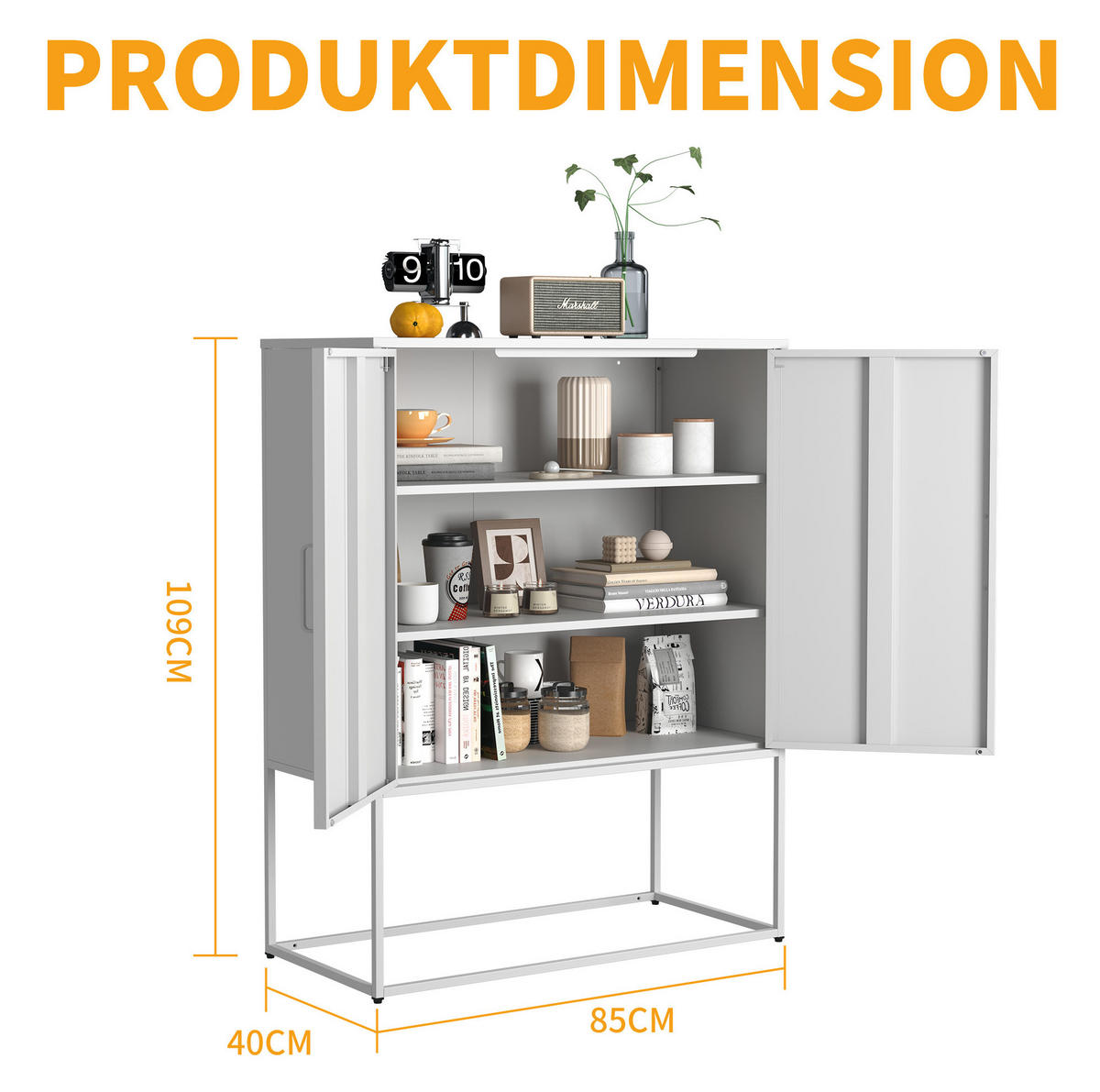 SIDEBOARD aus Stahl 40x85x109 cm Weiß mit Magnettüren, 2 Einlegeböden und Kippsicherung - Weiß, Metall (85/109/40cm) - Modfu