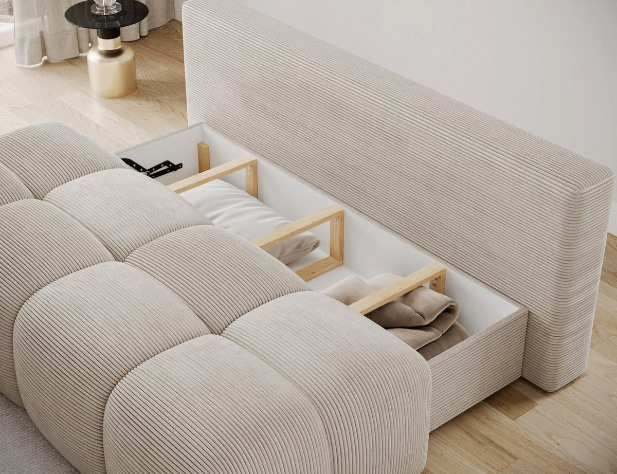 SCHLAFSOFA Nuwia mit Schlaffunktion und Bettkasten – Modernes Designsofa mit Schlafauszug und dekorativer Steppung - Beige, Kunststoff (200/102/100cm) - Wohnideebilder