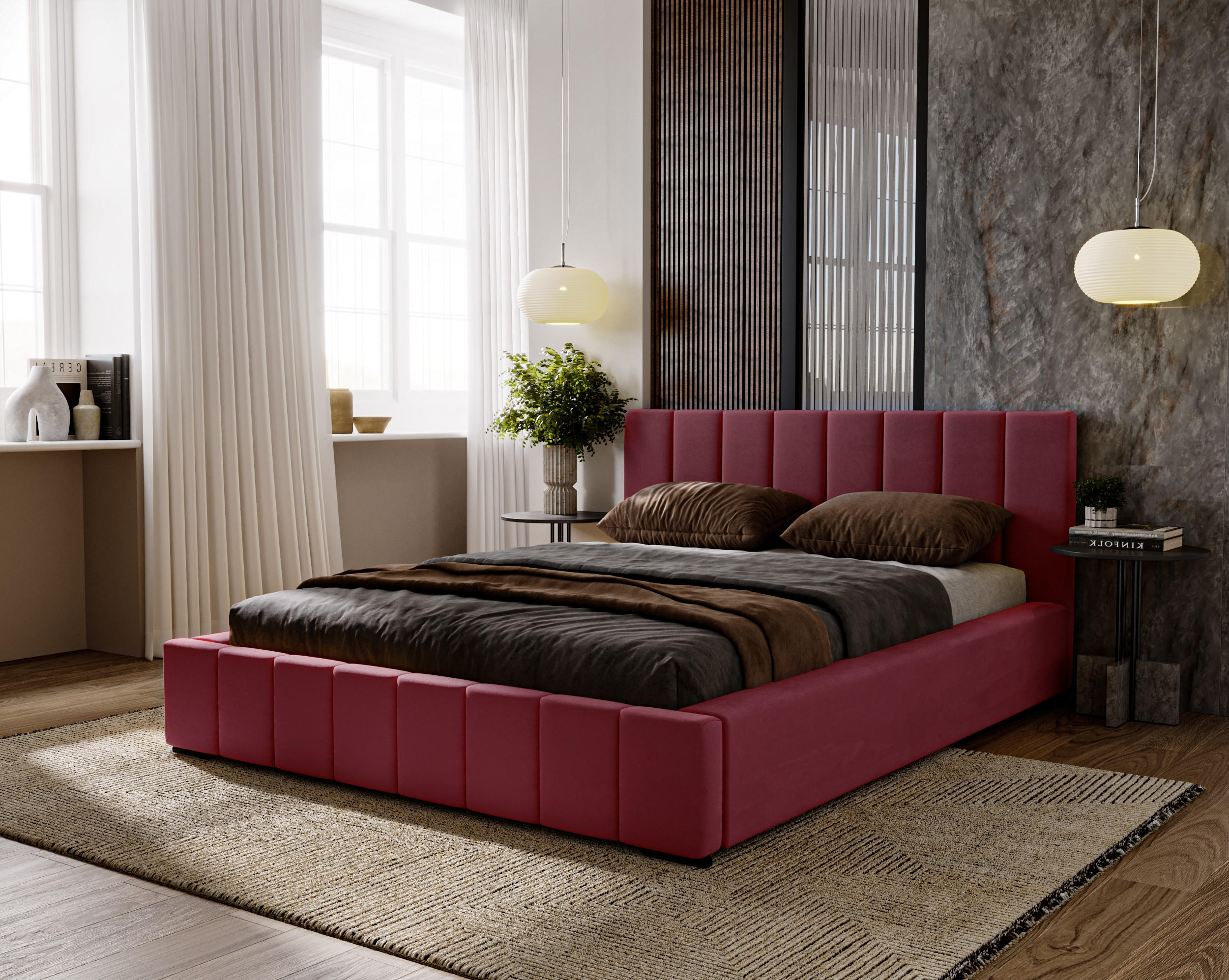 POLSTERBETT Nero 120x200 cm, Doppelbett mit Bettkasten und Lattenrost aus Holz, Velourstoff: Lila - Lila, Holz/Textil (120/200cm) - Marpur