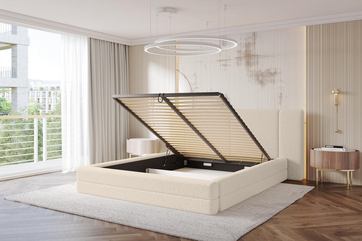 POLSTERBETT mit Bettkasten und Lattenrost, Bett mit Matratze H3/H4 - TEVO 160x200 Dunkelbeige - Cappuccino, Holzwerkstoff/Textil (160/200cm) - ALTDECOR