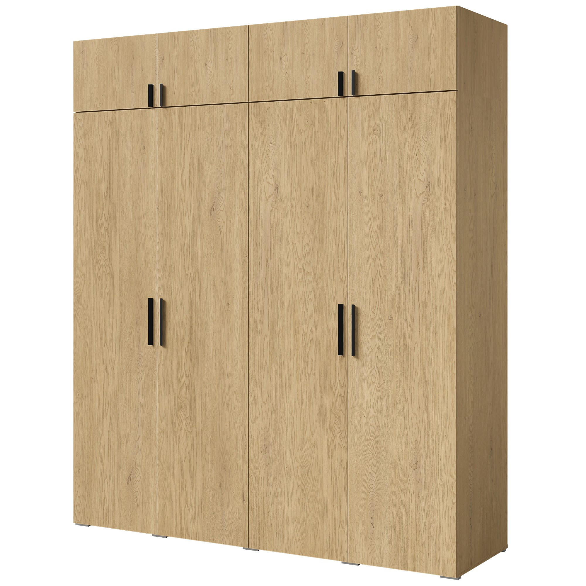 DREHTÜRENSCHRANK mit Aufsatz Napoli 4D 200 Eiche Cremona (schwarzer oder goldener Griff) - Eichefarben/Silberfarben, Holzwerkstoff/Kunststoff (200/35/60cm) - mzm24