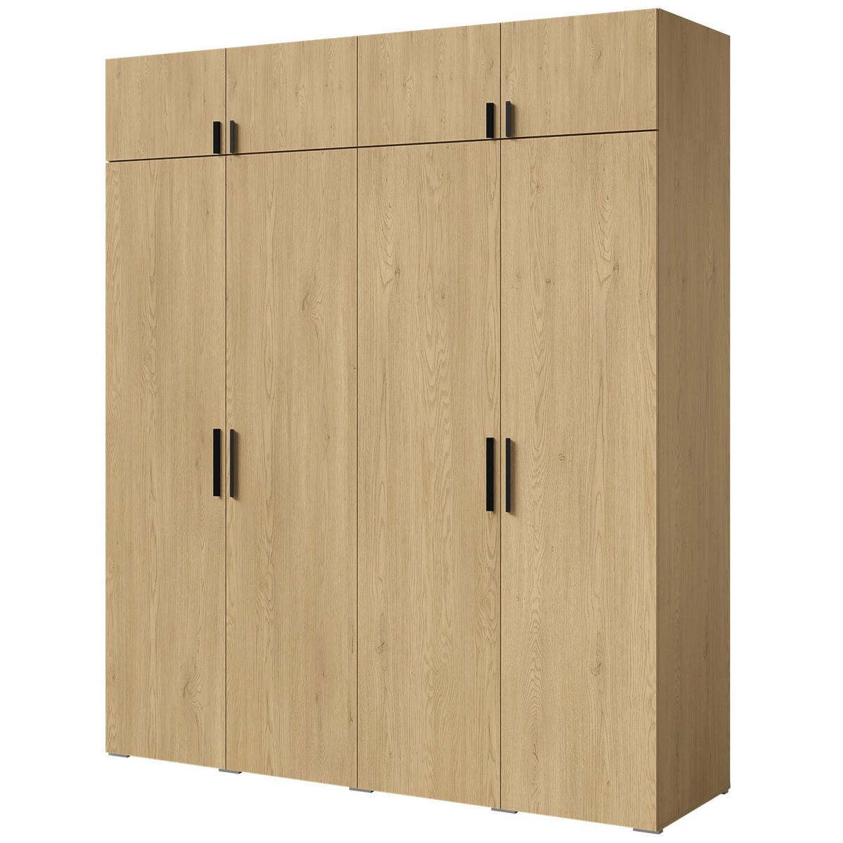 DREHTÜRENSCHRANK mit Aufsatz Napoli 4D 200 Eiche Cremona (schwarzer oder goldener Griff) - Eichefarben/Silberfarben, Holzwerkstoff/Kunststoff (200/35/60cm) - mzm24