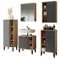 BADMÖBEL-SET 5-teilig grau, Evoke Eiche, Badkombination, 182 x 190 cm - Eichefarben/Grau, Glas/Holzwerkstoff (182/190/33cm) - Furn.Design