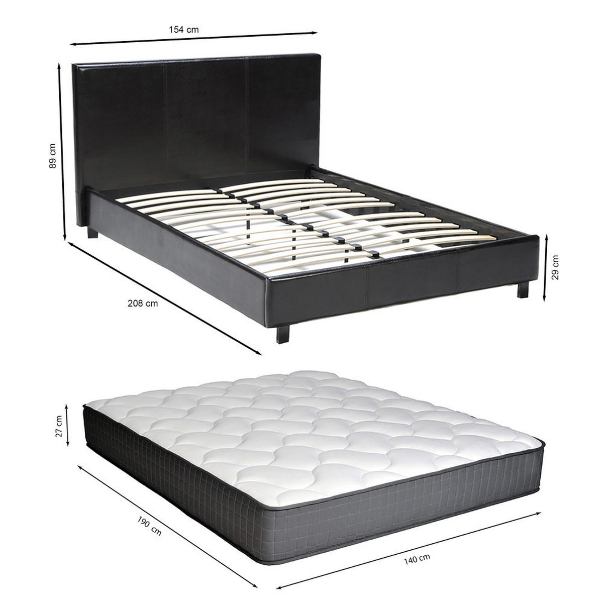 DOPPELBETT ATLANTA mit Matratze / 140x190 - Schwarz - Schwarz, Holz/Holzwerkstoff (140/190cm) - Weber Industries