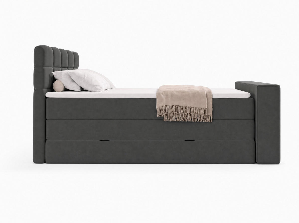 BOXSPRINGBETT Carenzo 3 Anthrazit 160/200 cm H2/H3 Samt inkl. Topper und TV-Lift - Anthrazit, Textil (160/200cm) - wonello