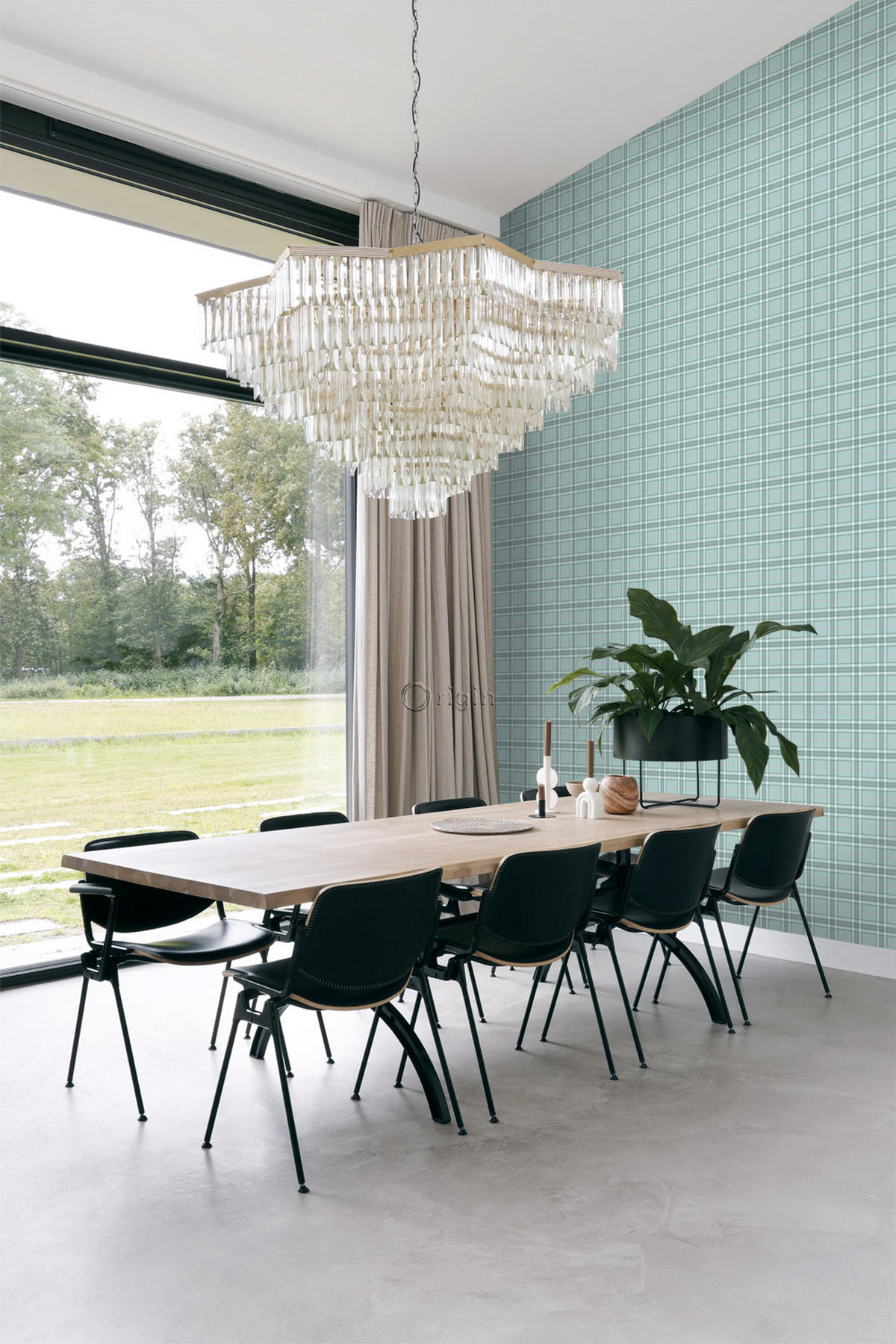 TAPETE Karomuster 53 cm x 10.05 m - Türkis, Papier (53/1000cm) - Origin Wallcoverings