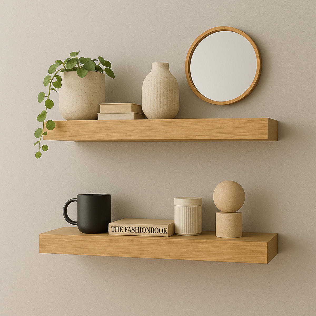 WANDREGAL Holzoptik Erlefarben 2er Set 60x20x4 cm - Erlefarben, Holzwerkstoff/Metall (20/3.8/60cm) - Begryf