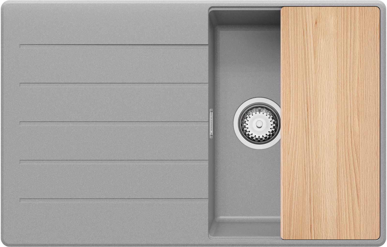 SPÜLBECKEN Kopenhagen, 2-er set Grau 78/50 cm 1 Becken + Ablauf-Set + Schneidebrett ab 45er Unterschrank - Chromfarben/Beige, Kunststoff (78/20/50cm) - Primagran