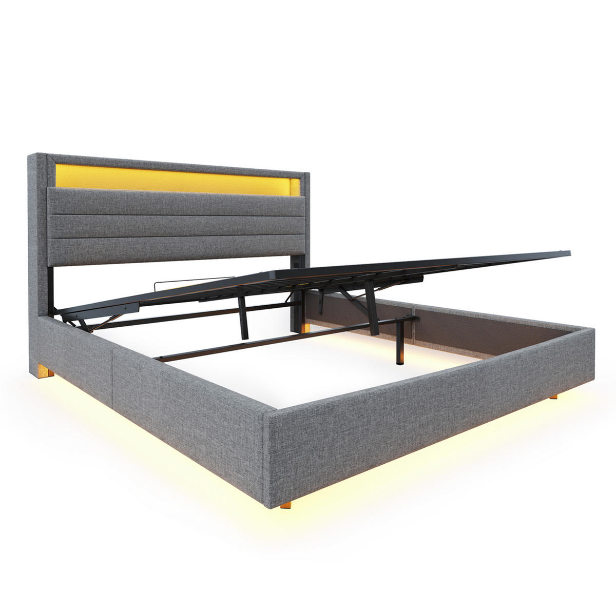 POLSTERBETT 140/200 cm grau mit hydraulischem Stauraum und USB-Steckdose - Grau, Textil (140/200cm) - OKWISH