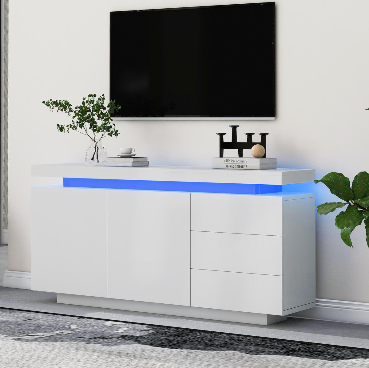 SIDEBOARD 140/35/72.5 cm Weiß aus Spanplatte mit LED-Licht - Weiß, Holzwerkstoff (38/72/140cm) - OKMYHOME