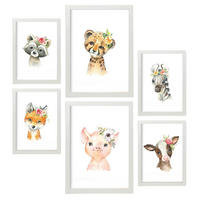 POSTER Set Mit 6 Blumentiere Weißer Hintergrunddruck Mit Baby Tiermotiven Im Pastell Aquarell Stil Innenarchitektur A3 & A4 Weißer Rahmen - Weiß, Papier (29/3cm) - Nacnic