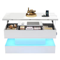 COUCHTISCH 100/50/51,5 cm in Weiß mit LED-Beleuchtung und USB- und Type-C-Anschlüssen - Weiß, Holzwerkstoff (100/50/51.5cm) - Flora Grace
