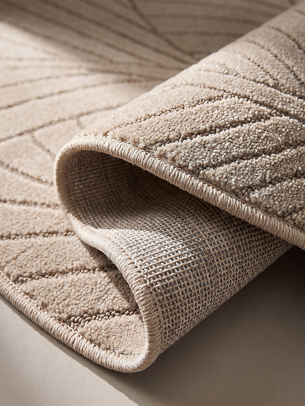 TEPPICH Outdoor, Fußbodenheizung-geeignet, mit Blattmotiv, ENGADIN in Beige, Ø 200 cm - Beige, Textil (200/200cm) - KADIMA DESIGN