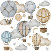 WANDAUFKLEBER SET Luftballons Wolken Sterne Boho Stil 60x30 - Beige/Braun, Papier (60/30/1cm) - Muralo