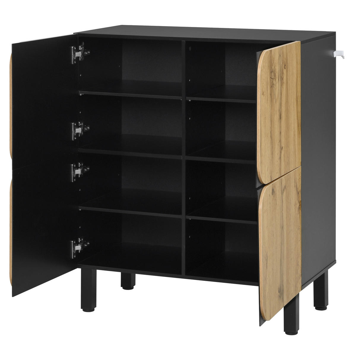 SCHUHSCHRANK mit 4 Türen 80 x 38,5 x 95 cm MDF Black/Natural - Braun, Holz (38.5/95/80cm) - Beauniv