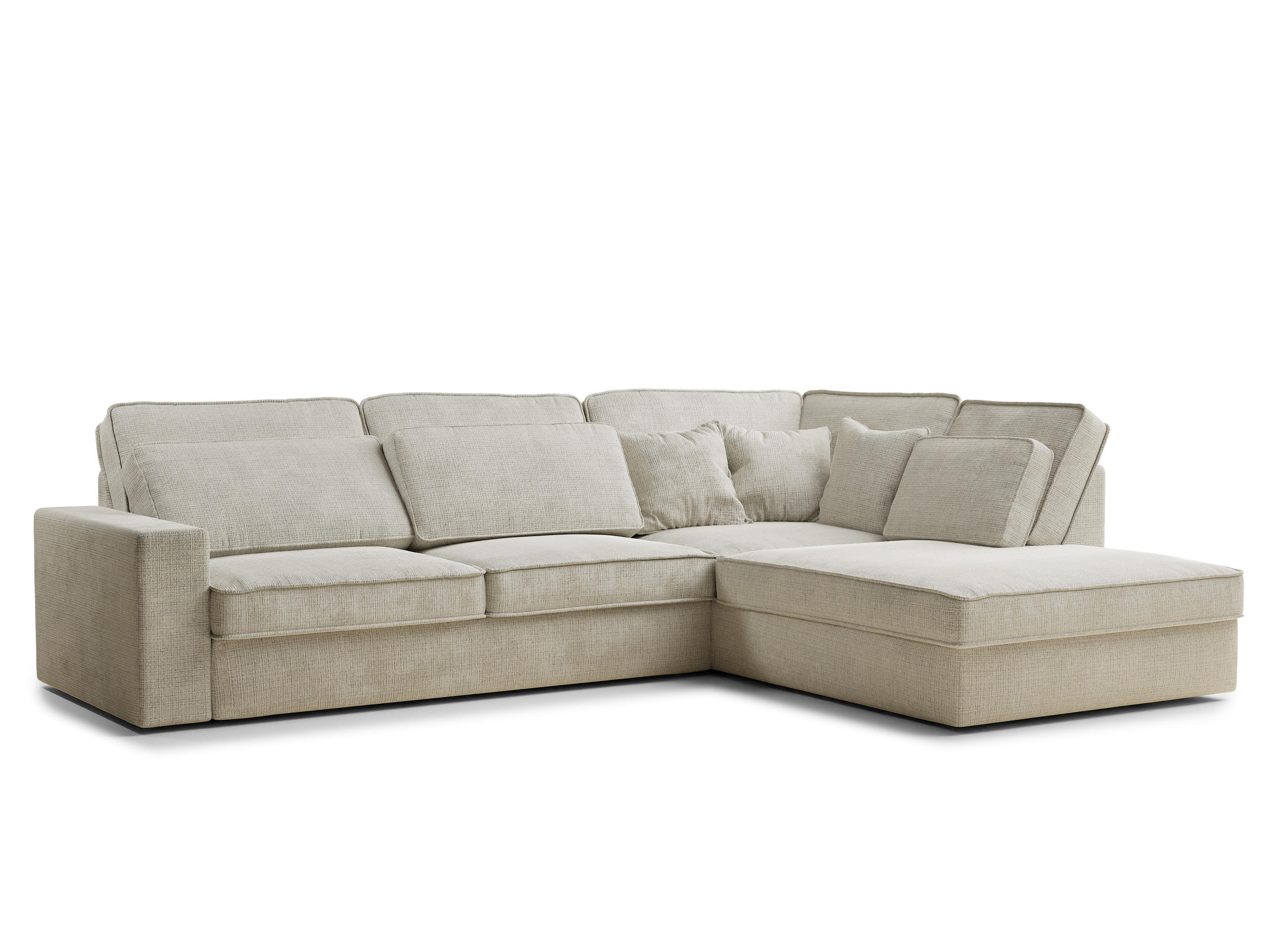 ECKSOFA Kirou Beige grau Chenille-Stoff - Rechts Seite - Greige/Schwarz, Holz/Holzwerkstoff (311/225cm) - Maison de Reve