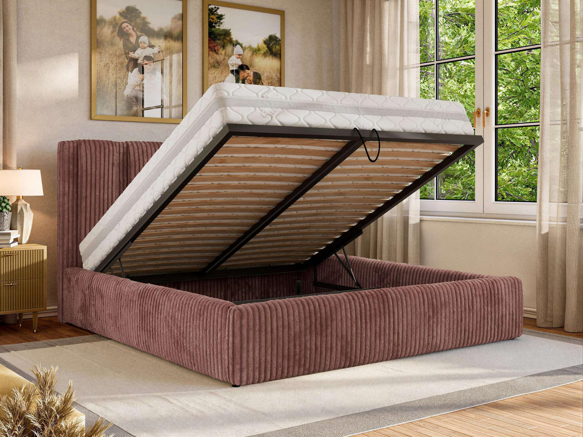 POLSTERBETT SAVINO CLASSIC 140/200 - Rosa Cord - Multipocket-Matratze - Rosa, Textil (140/200cm) - MKS