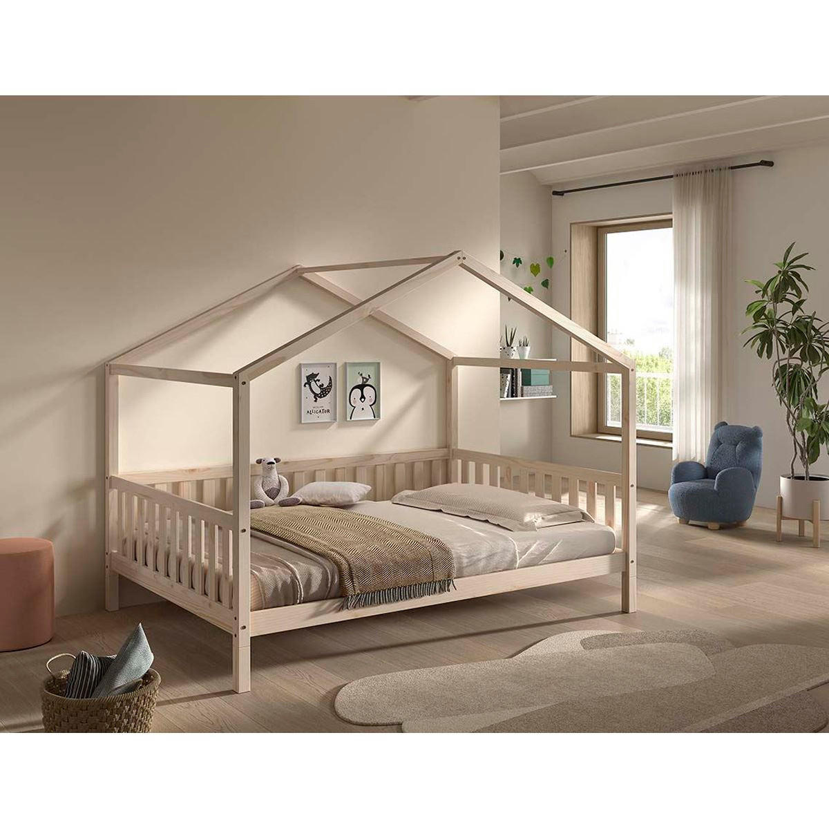 HAUSBETT Kapua 140x200 auch als Bodenbett Kiefer Massivholz Natur - Kieferfarben, Holz (140/200cm) - 58aufmkessel
