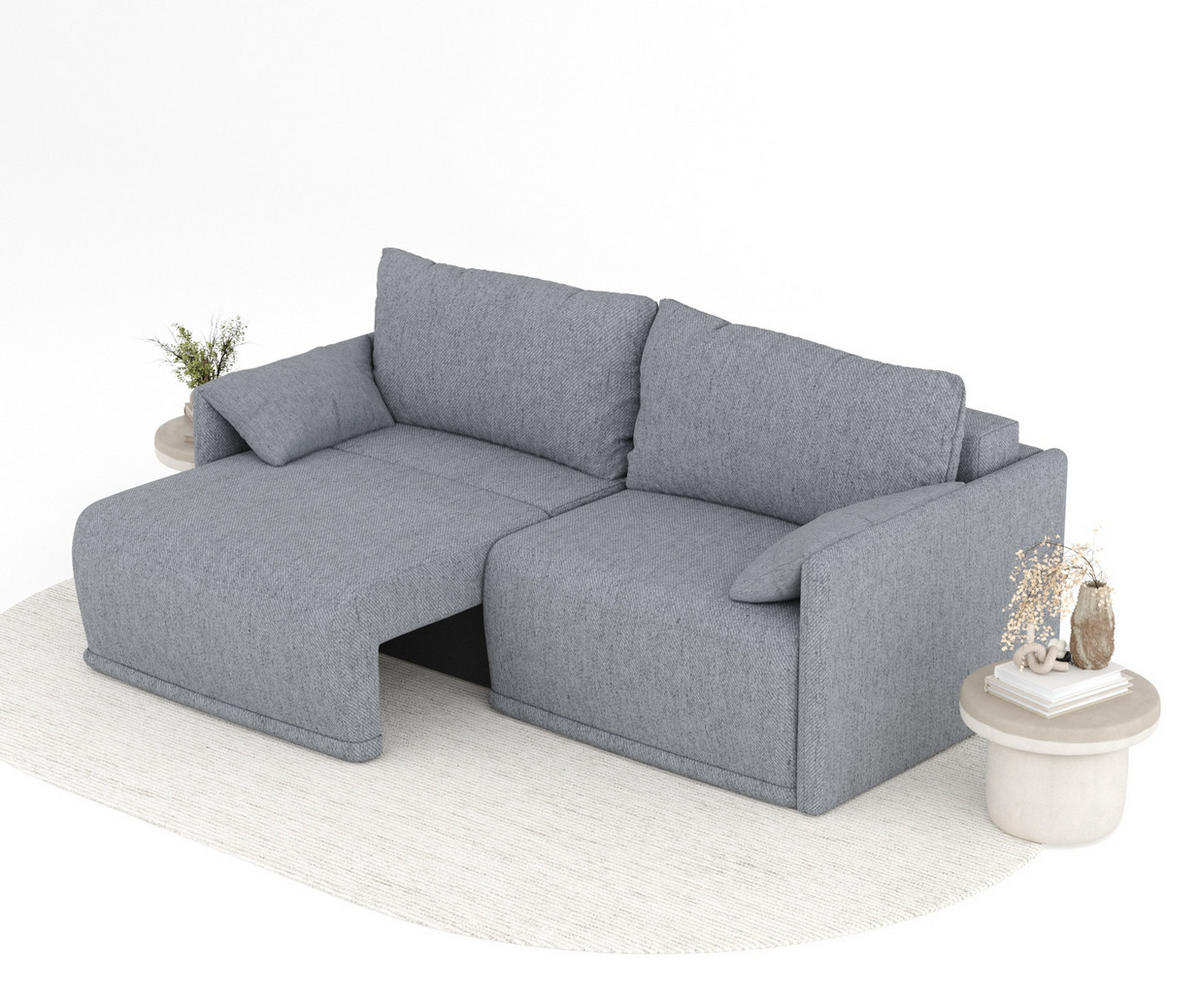 SCHLAFSOFA MIT ECKSOFA-FUNKTION Nappa Grau Webstoff - Schwarz/Grau, Holz/Holzwerkstoff (215/100/112cm) - Maison de Reve