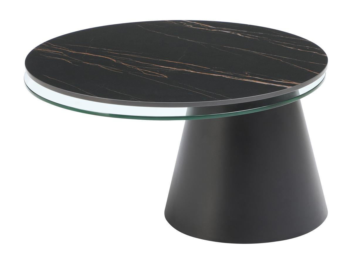 COUCHTISCH mit drehbaren Tischplatten - Keramik, Sicherheitsglas & Metall - Marmor-Optik Schwarz - NACESIA - Transparent, Glas (109/75/43cm) - Vente-Unique
