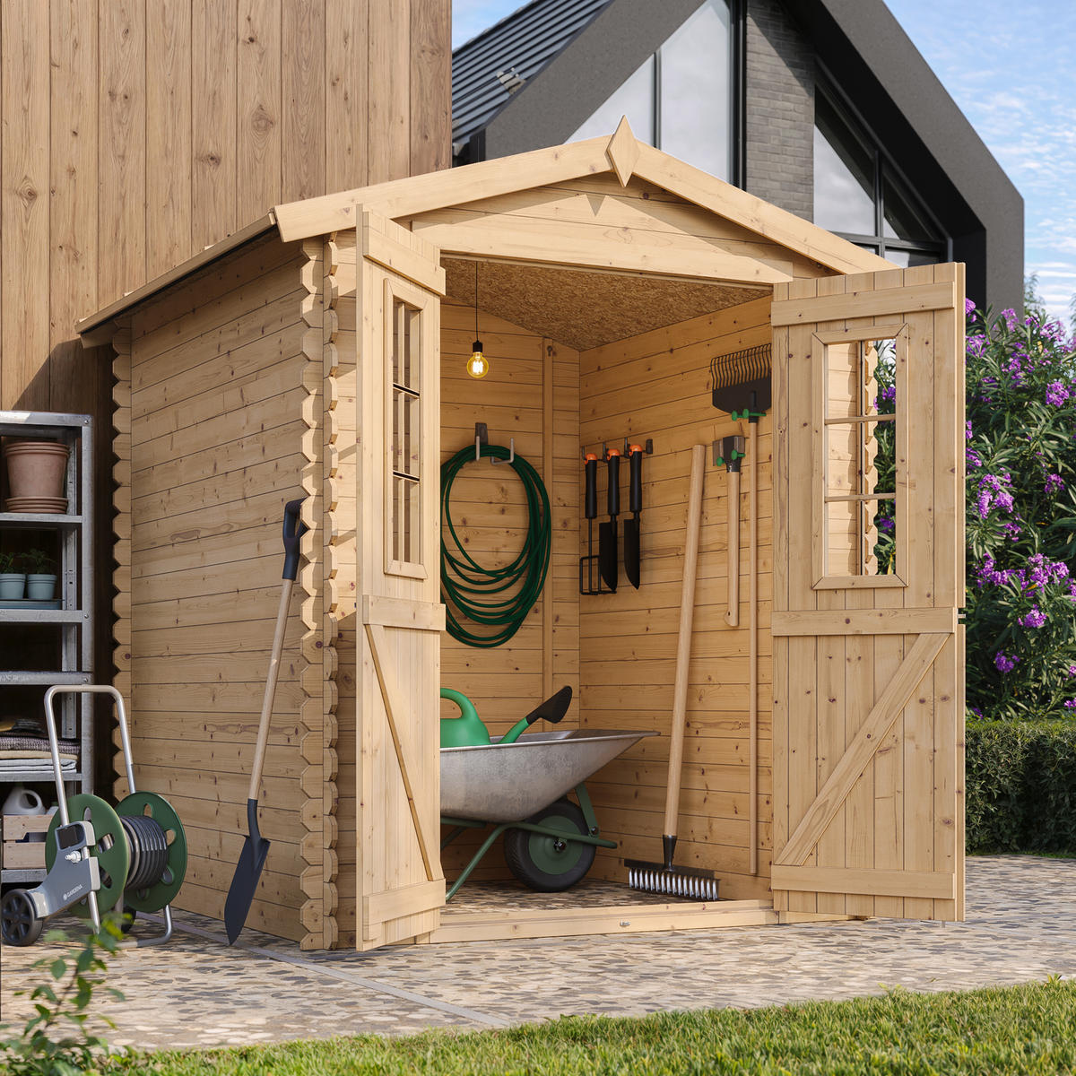 GARTENHAUS aus Holz - B196xL186xH218 cm/ 2,82 m2 - M320C - Beige, Holz (180/218/186cm) - Timbela