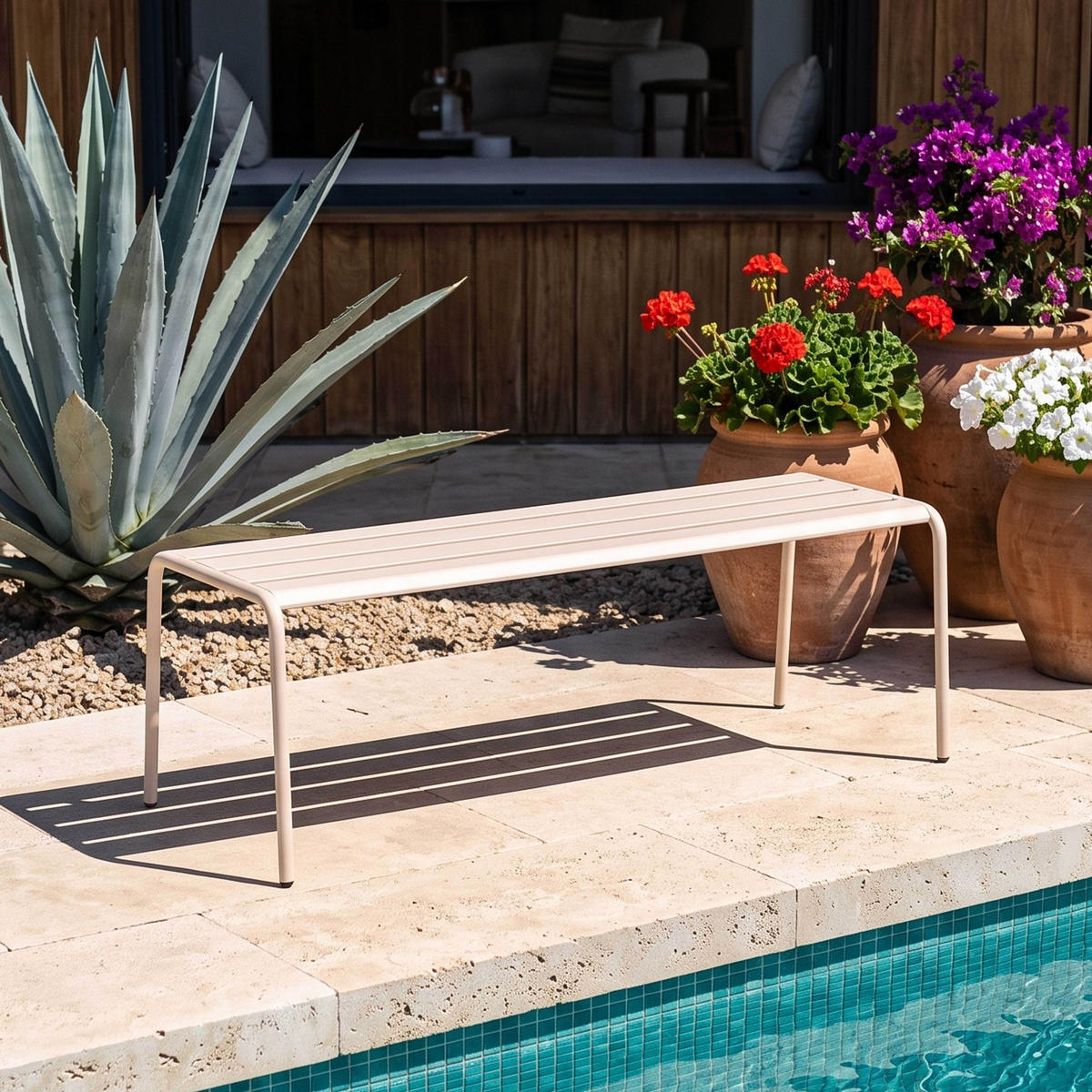 GARTENBANK, Elfenbeinfarbe - Beige, Metall (52/46/120cm) - Oviala