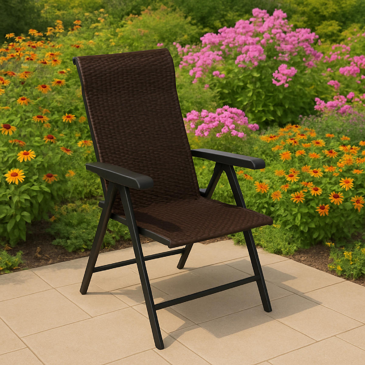 KLAPPSESSEL Washington - 2er-Set Hochlehner Ausführung 7-fach verstellbar, Gestell Stahl grau, Polyrattan braun - Braun, Metall (58/111/71cm) - TPFGarden